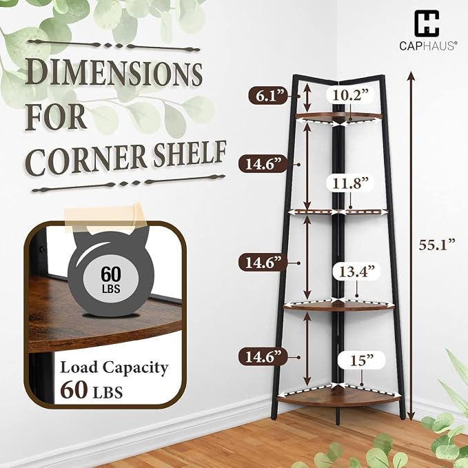 CAPHAUS 4-Tier Corner Shelf Stand, Tall Display Shelves, Ladder Corner Wood - Image 2