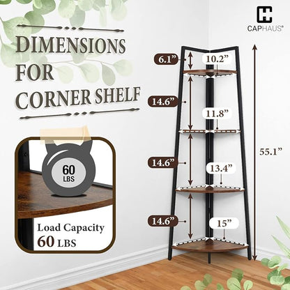 CAPHAUS 4-Tier Corner Shelf Stand, Tall Display Shelves, Ladder Corner Wood - Image 2
