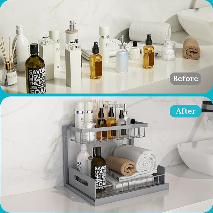 REALINN Under Sink Organizer, Pull Out Cabinet Organizer 2 Tier Slide Out Sink - Image 4