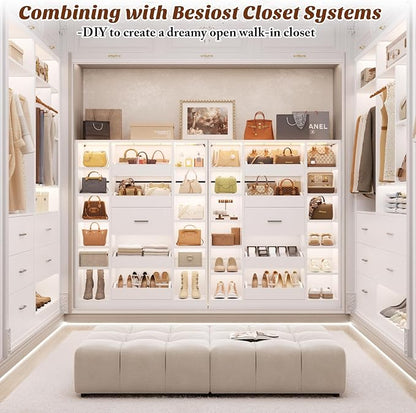 Besiost 40" Closet System with Lights, Wood Closet Organizer with 5 Drawers | - Image 2