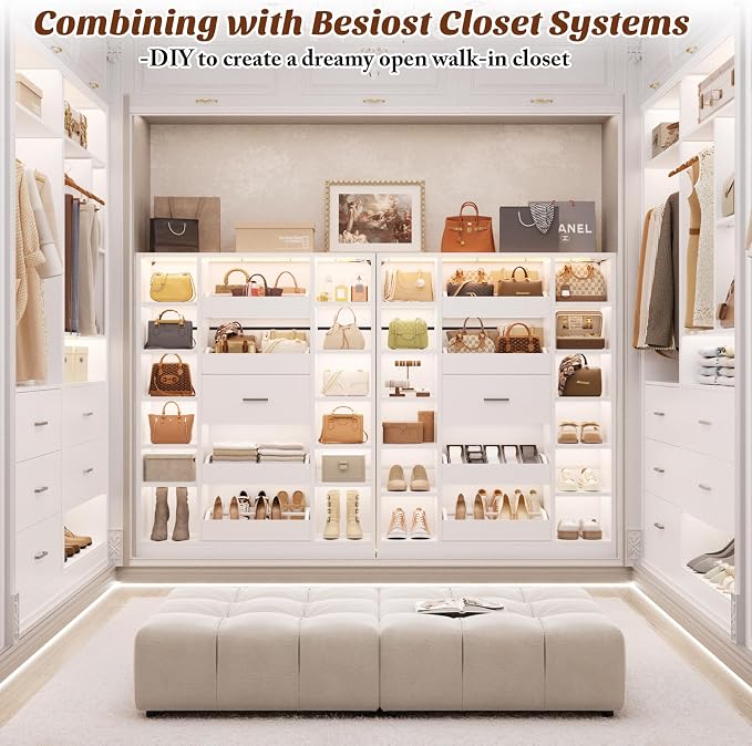 Besiost 40" Closet System with Lights, Wood Closet Organizer with 5 Drawers | - Image 2