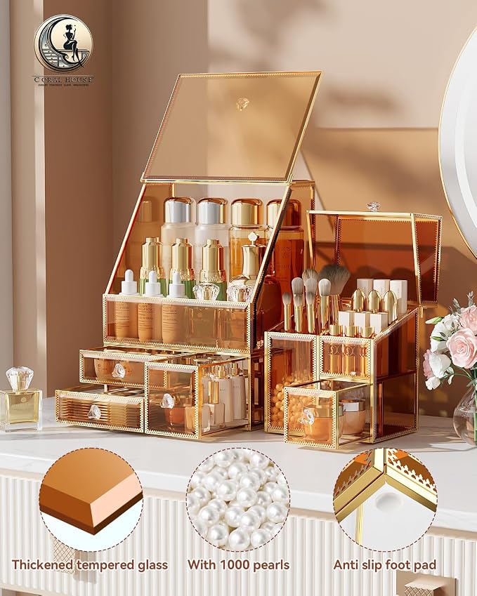 Makeup Organizer Amber, Glass Vanity Organizer - Image 2