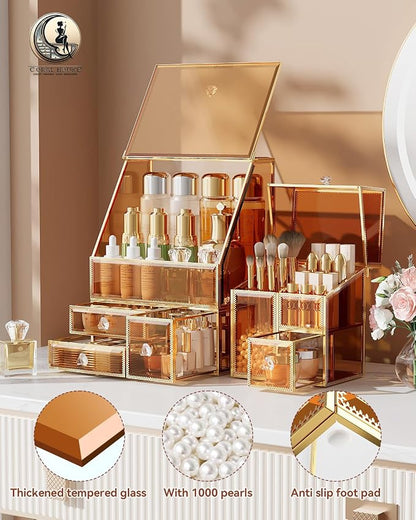 Makeup Organizer Amber, Glass Vanity Organizer - Image 2