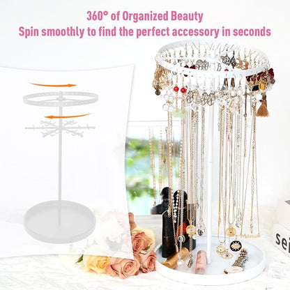 360 Rotating 2-Tier Jewelry Organizer Stand, Large Earring Holder Organizer - Image 2