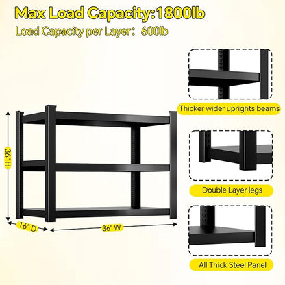 CJF Metal Storage Shelves, 3-Tier Garage Shelving Unit, Heavy Duty Adjustable - Image 3