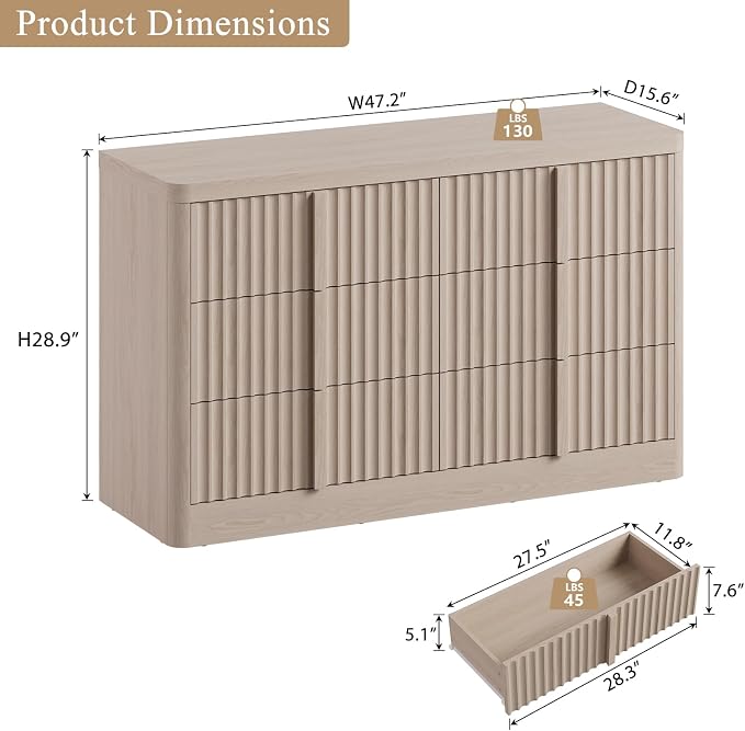 Fluted Dresser for Bedroom, Modern 6 Drawer Dresser - Image 2