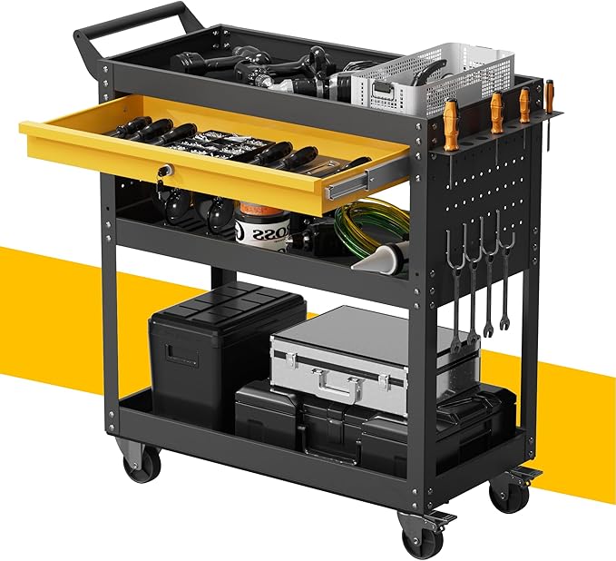 3 Tier Rolling Tool Cart on Wheels, Heavy Duty Utility Cart, Work Cart by VDEVY