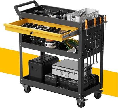 3 Tier Rolling Tool Cart on Wheels, Heavy Duty Utility Cart, Work Cart by VDEVY