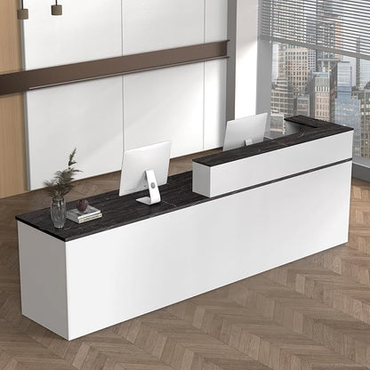 L Shape Reception Desk with Counter, Lockable Drawer, Keyboard Tray, and by Huariifowm