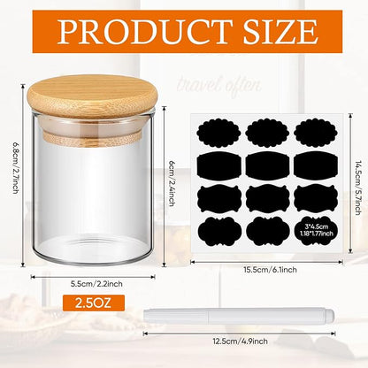 Roshtia Glass Spice Jars with Bamboo Airtight Lids Labels and Chalk Marker Food - Image 2