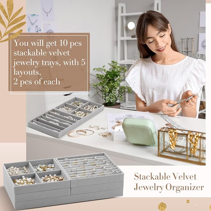 Cinnvoice Set of 10 Stackable Jewelry Organizer Trays - Image 6