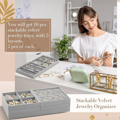 Cinnvoice Set of 10 Stackable Jewelry Organizer Trays - Image 6