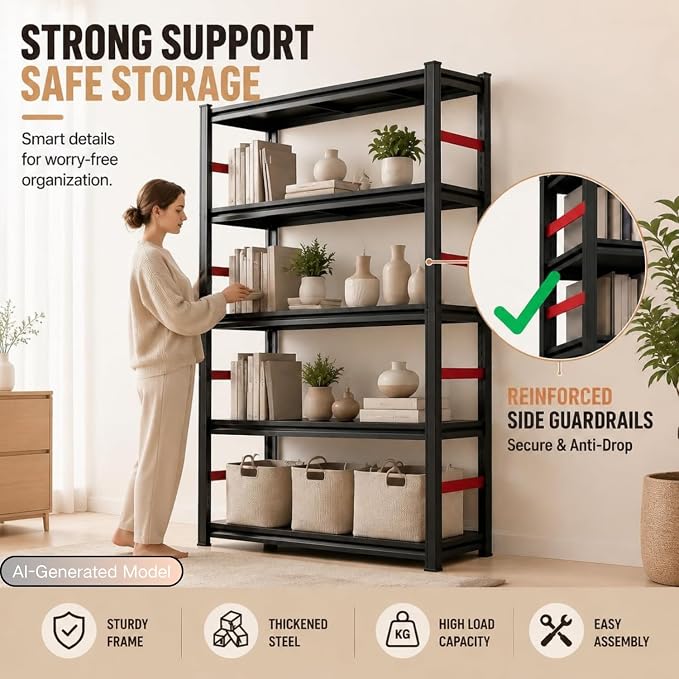 Metal Bookshelf Adjustable Industrial Bookcase Heavy Duty Shelving Unit | - Image 5