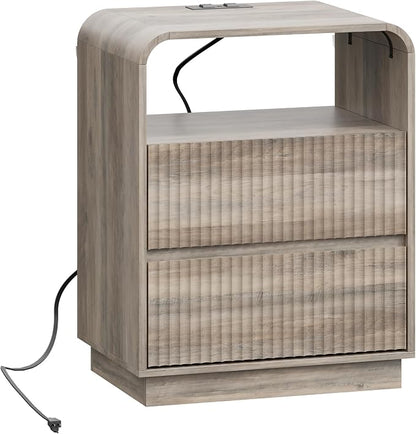 Grey Nightstand with Charging Station, Mid Century Modern Bedside Table & End - Image 8