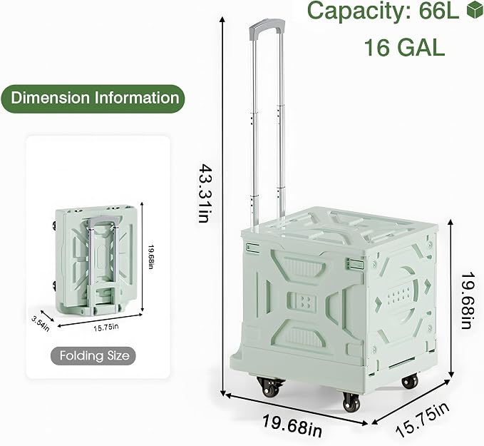 VECELO 16 GAL 2-in-1 Foldable Shopping Cart, Collapsible Utility Cart - Image 8