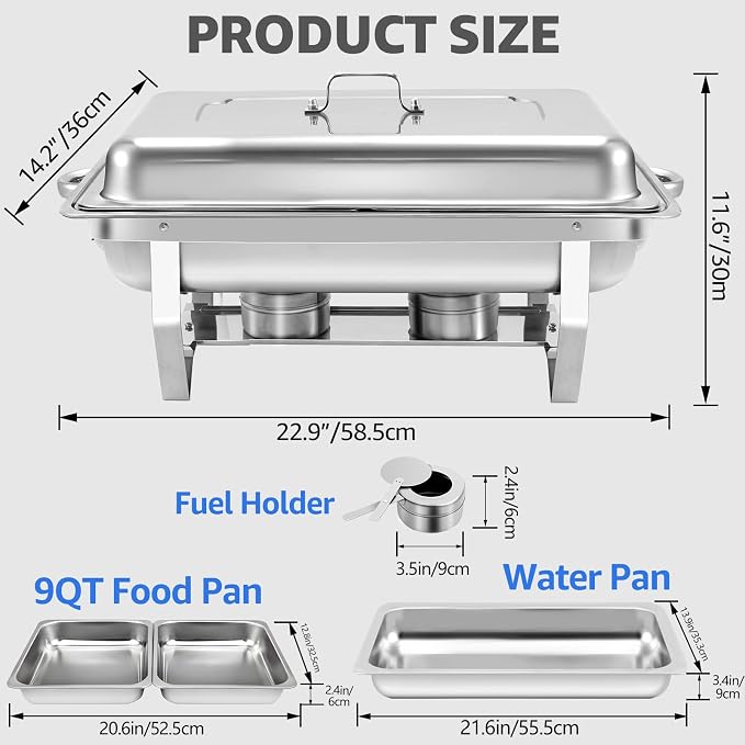 6 pack Chafing Dishes for Buffet of Stainless Steel Food Warmers 9 QT Chafers - Image 3