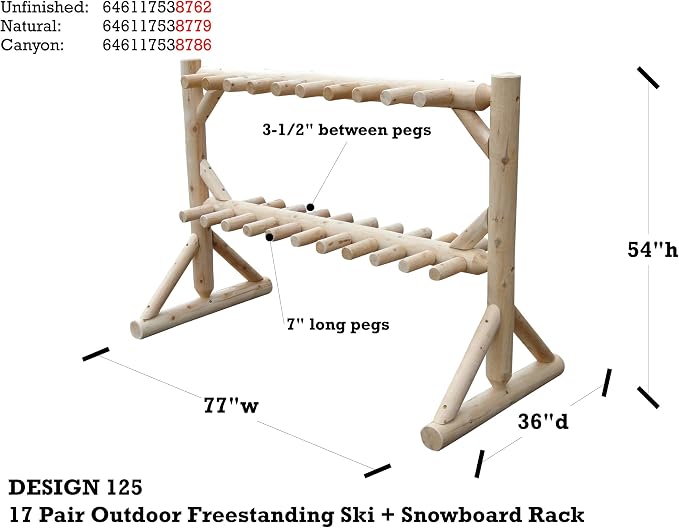17-Place Freestanding Log Ski Rack Holder, Indoor & Outdoor Snowboard Racks - Image 3