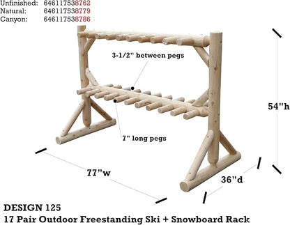 17-Place Freestanding Log Ski Rack Holder, Indoor & Outdoor Snowboard Racks - Image 3