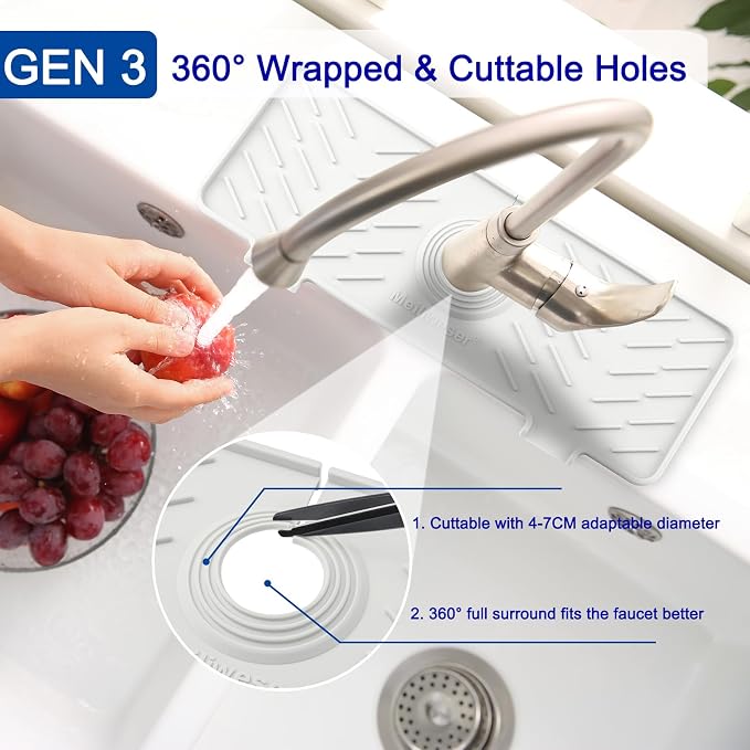 Meiliweser Silicone Faucet Mat for Kitchen Sink – Gen 3 10° Slope Splash Guard - Image 4