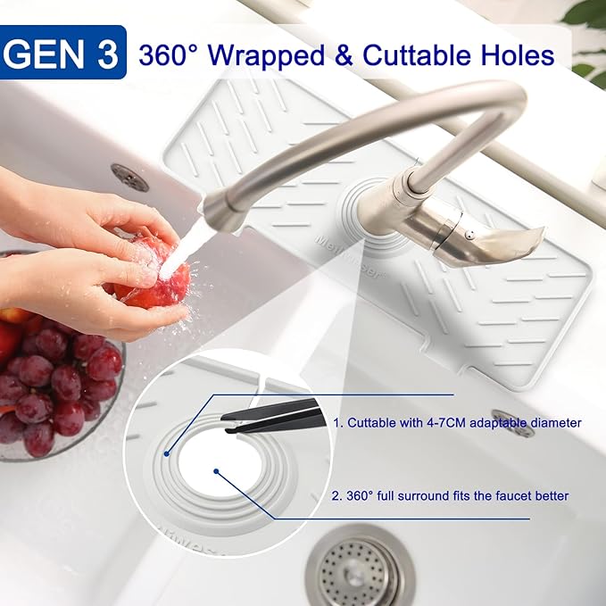 Meiliweser Silicone Faucet Mat for Kitchen Sink – Gen 3 10° Slope Splash Guard - Image 4