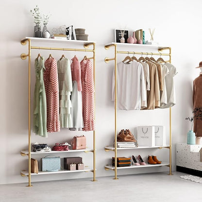 Gold Wall Clothing Racks with White Shelves, Wall Mounted Gold Clothes Rack - Image 6