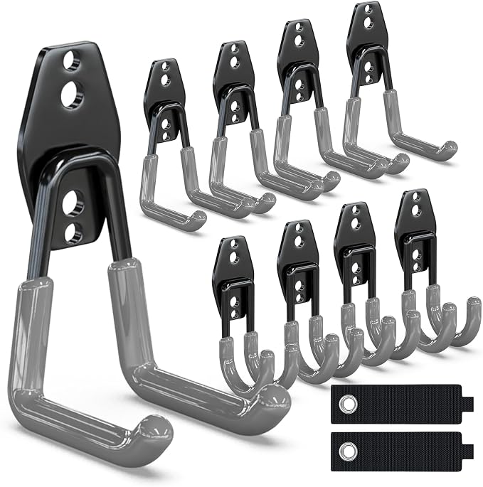 3-H Garage Wall Hooks 10 Pack, Heavy Duty Garage Hooks by 3-H