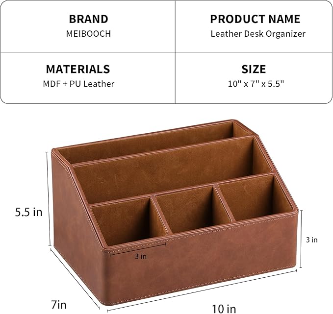 PU Leather Desk Organizer, Luxury Remote Control Holder - Image 4