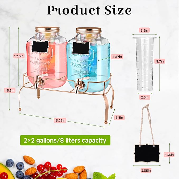 Lallisa 2 Pcs 2 Gallon Glass Drink Dispenser - Image 2