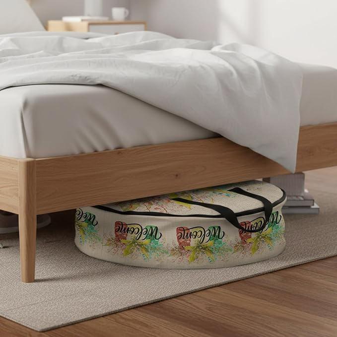 24 Inch Round Storage Bag 1 Pack, Welcome Words on Retro Linen Waterproof - Image 7