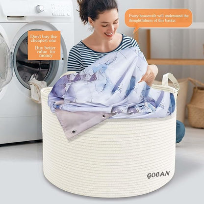 Extra Large Storage Laundry Basket 22" X 22"X 14" Cotton Rope Woven Basket - Image 4