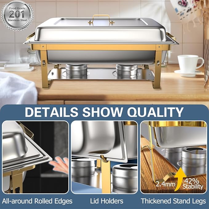 SIOTMERA 9QT Chafing Dishes for Buffet 4 Pack, Rolled Edge Design Food Warmers - Image 4