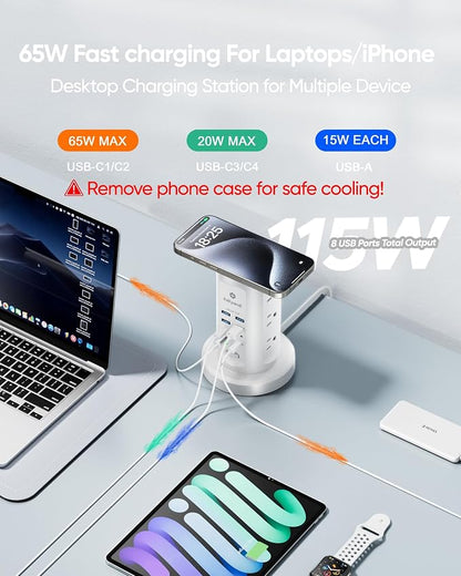 Kakyanill 115W USB Charging Station, Power Strip Tower, 9 AC Outlets - Image 3