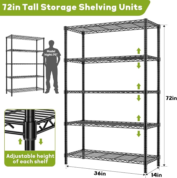 Storage Shelves, 5-Tier Adjustable Metal Industrial Utility Shelf Rack - Image 3