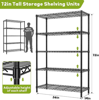 Storage Shelves, 5-Tier Adjustable Metal Industrial Utility Shelf Rack - Image 3