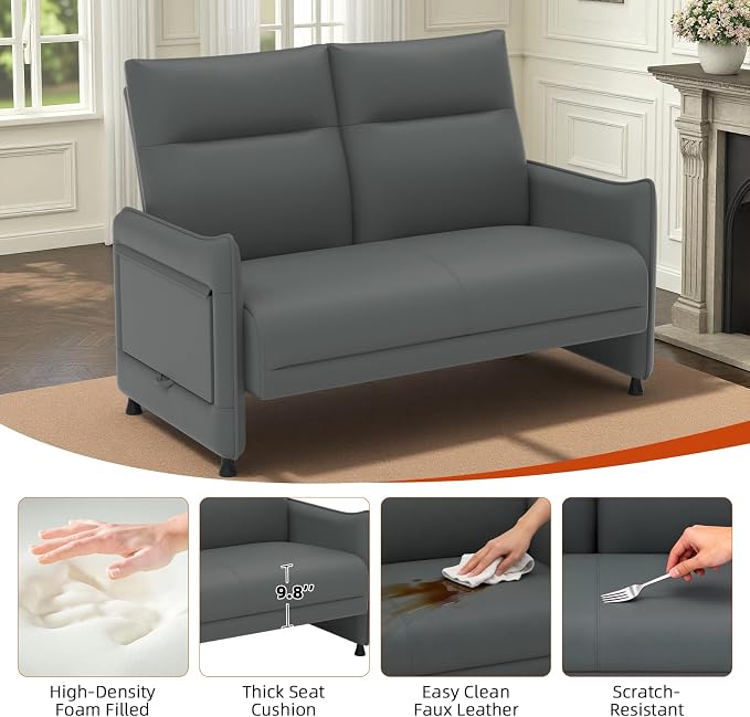 Faux Leather Loveseat, Upholstered Loveseat - Image 4