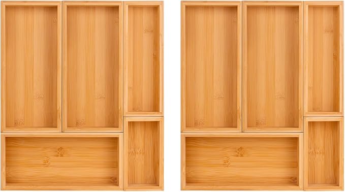 bamboo drawer organizer Set, expandable drawer dividers, wooden storage by Teicui