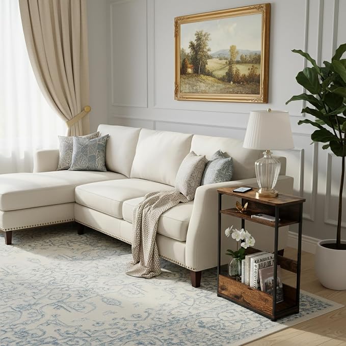 Vintage Narrow Side Table with Storage Shelf, 3 Tier Slim End Table Modern Sofa - Image 6