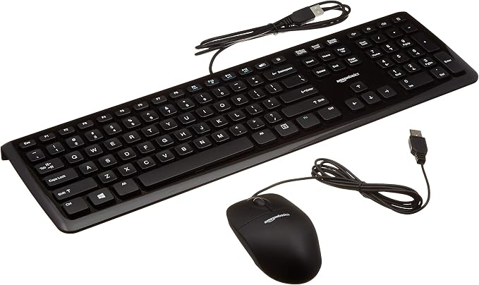 Amazon Basics Wired Keyboard and Mouse Bundle, Full-Sized, QWERTY Layout by AmazonBasics