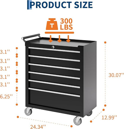 Rolling Tool Box with Wheels – 6 Drawer Heavy Duty Tool Chest Cabinet, Lockable - Image 3
