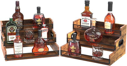 Liquor Bottle Display Shelf, Coffee Syrup Rack Organizer, 2 Pack 3 Step by Alyoen