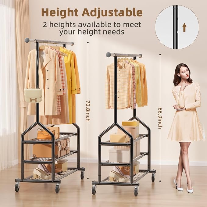 EAGMAK Heavy Duty Clothes Rack Load 556 LBS, Rolling Clothing Rack - Image 4