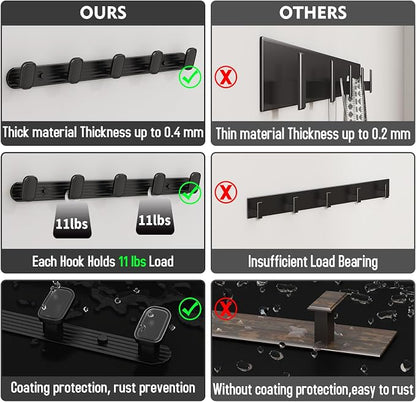 Coat Rack Wall Mount Black, 5 Hooks Rack Metal Coat Hanger Wall - Image 6