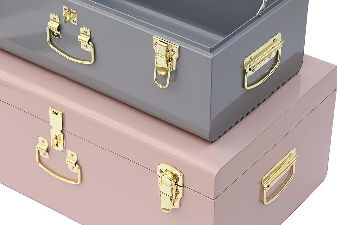 Vixdonos Decorative Metal Box Storage Trunks Set of 2 College Dorm Chest - Image 3