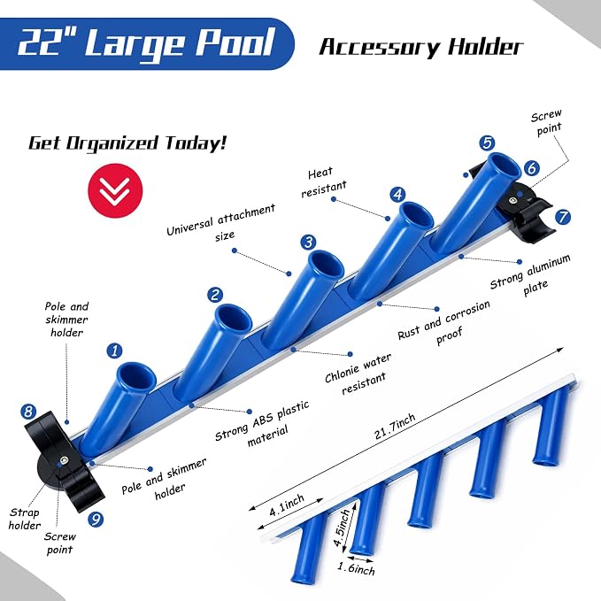 6 Pcs Swimming Pool Accessories Holder Set 4 Pool Pole Hanger Cleaning - Image 3