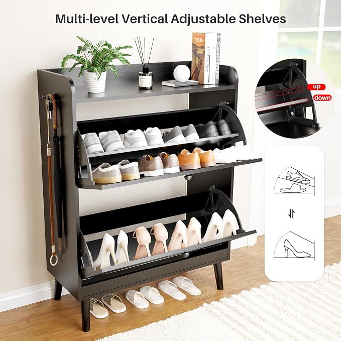 Shoe Storage Cabinet with 2 Flip Drawers, Freestanding Entryway Shoe Cabinet - Image 5