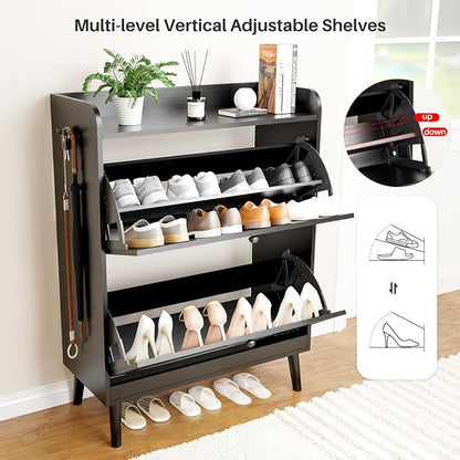 Shoe Storage Cabinet with 2 Flip Drawers, Freestanding Entryway Shoe Cabinet - Image 5