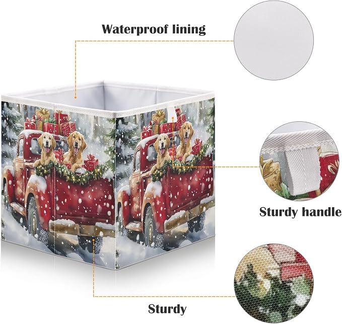 Christmas Red Truck Two Dog Closet Organizers Storage Cubes Storage Bins Shelf - Image 4