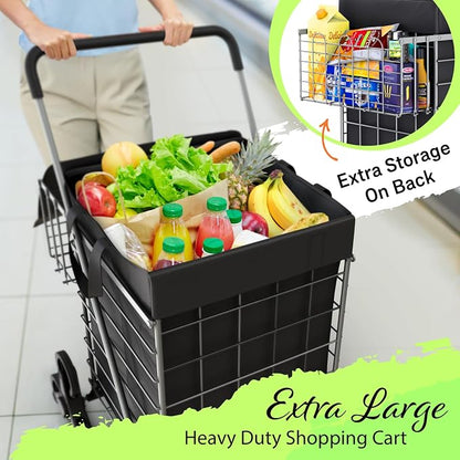 Stairs Climbing Shopping Cart w/Waterproof Basket Liner & 360° Swivel Wheels | - Image 4