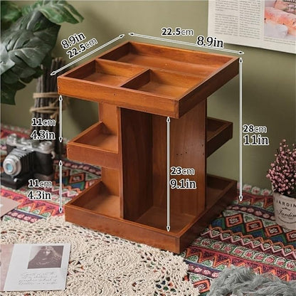 Wood Rotating Makeup Storage Tower 360° Spinning Cosmetic Organizer - Image 2