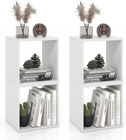 2 Stackable Cubes Bookcase, Wooden Cubby Storage Organizer by SILKYDRY